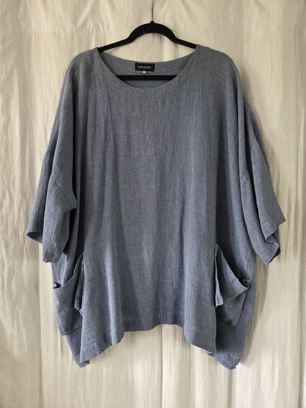 Eskandar | Blue Linen Oversized Pocket Top